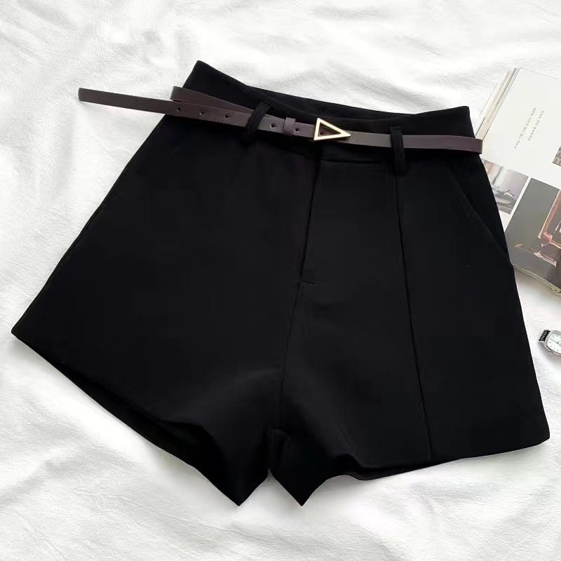 Short Feminino Alfaiataria Preto Com Cinto Luíza