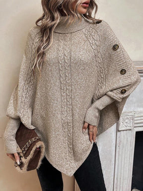 Suéter Feminino Gola Alta Manga Longa Caqui