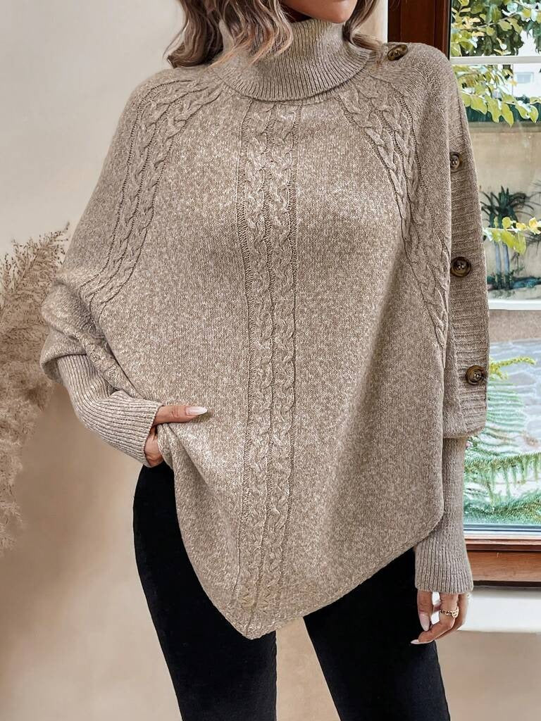 Suéter Feminino Gola Alta Manga Longa Caqui