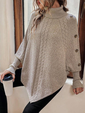 Suéter Feminino Gola Alta Manga Longa Caqui