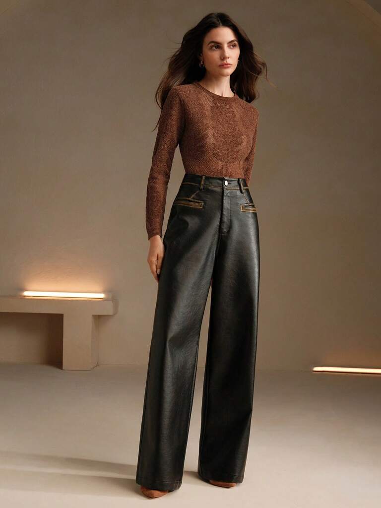 Suéter Feminino Gola Redonda Lã Merino Marrom