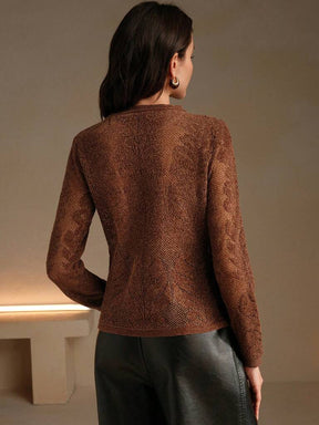 Suéter Feminino Gola Redonda Lã Merino Marrom