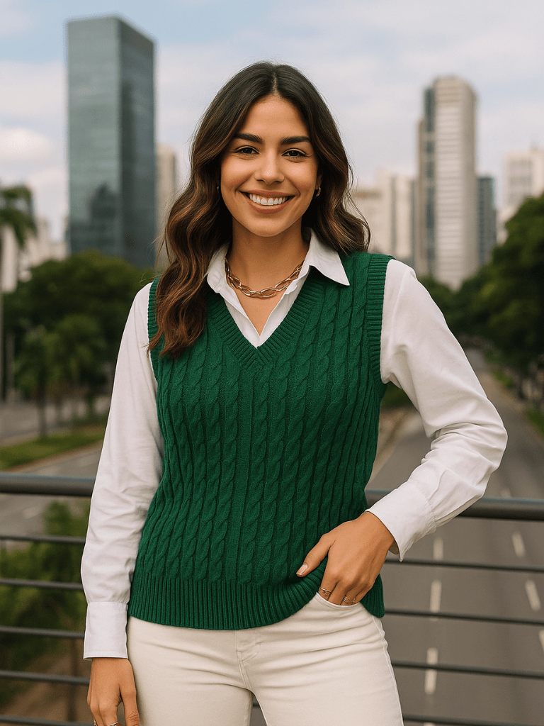 Suéter Feminino Modelo Colete Cola V Verde