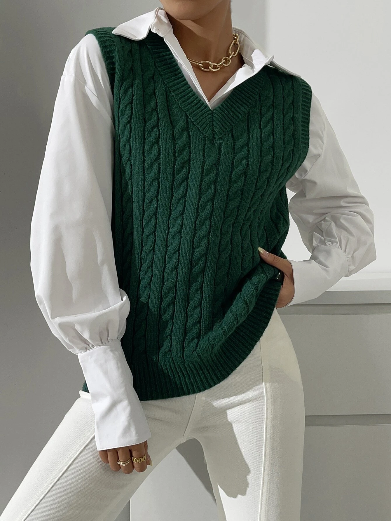 Suéter Feminino Modelo Colete Cola V Verde