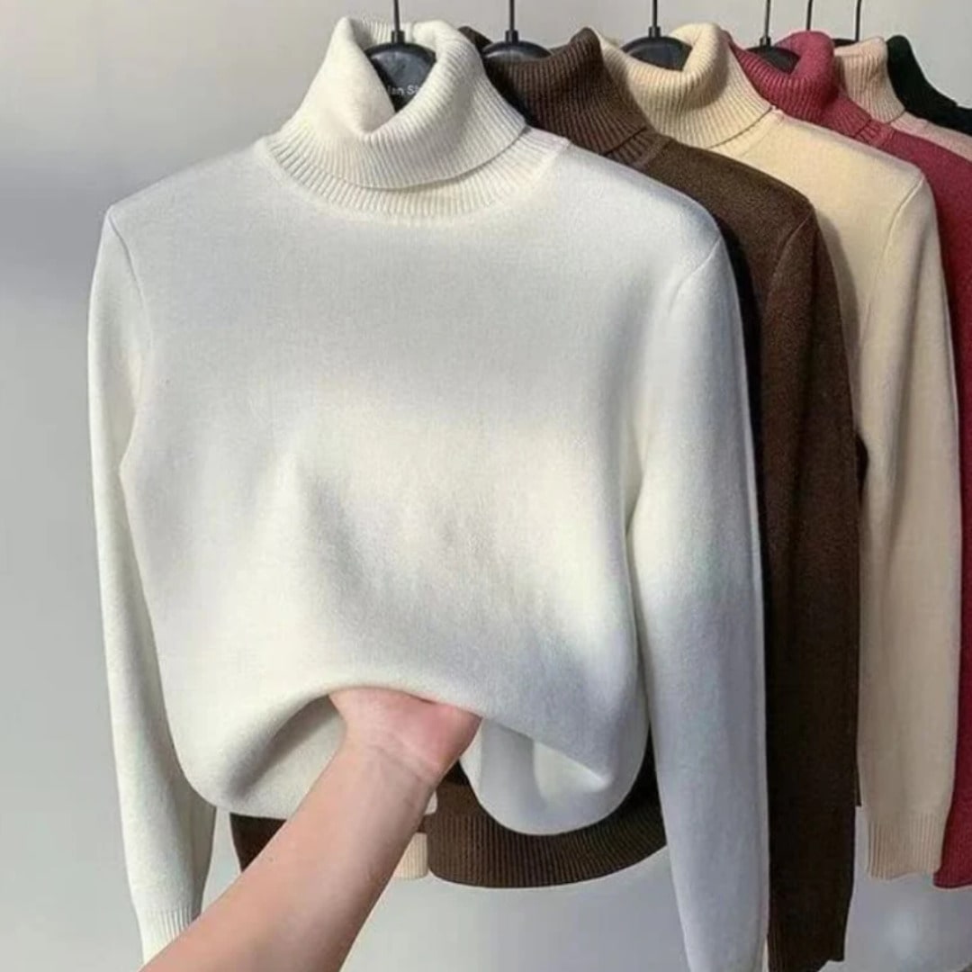 Suéter Feminino Tricot Gola Alta De Veludo Branca