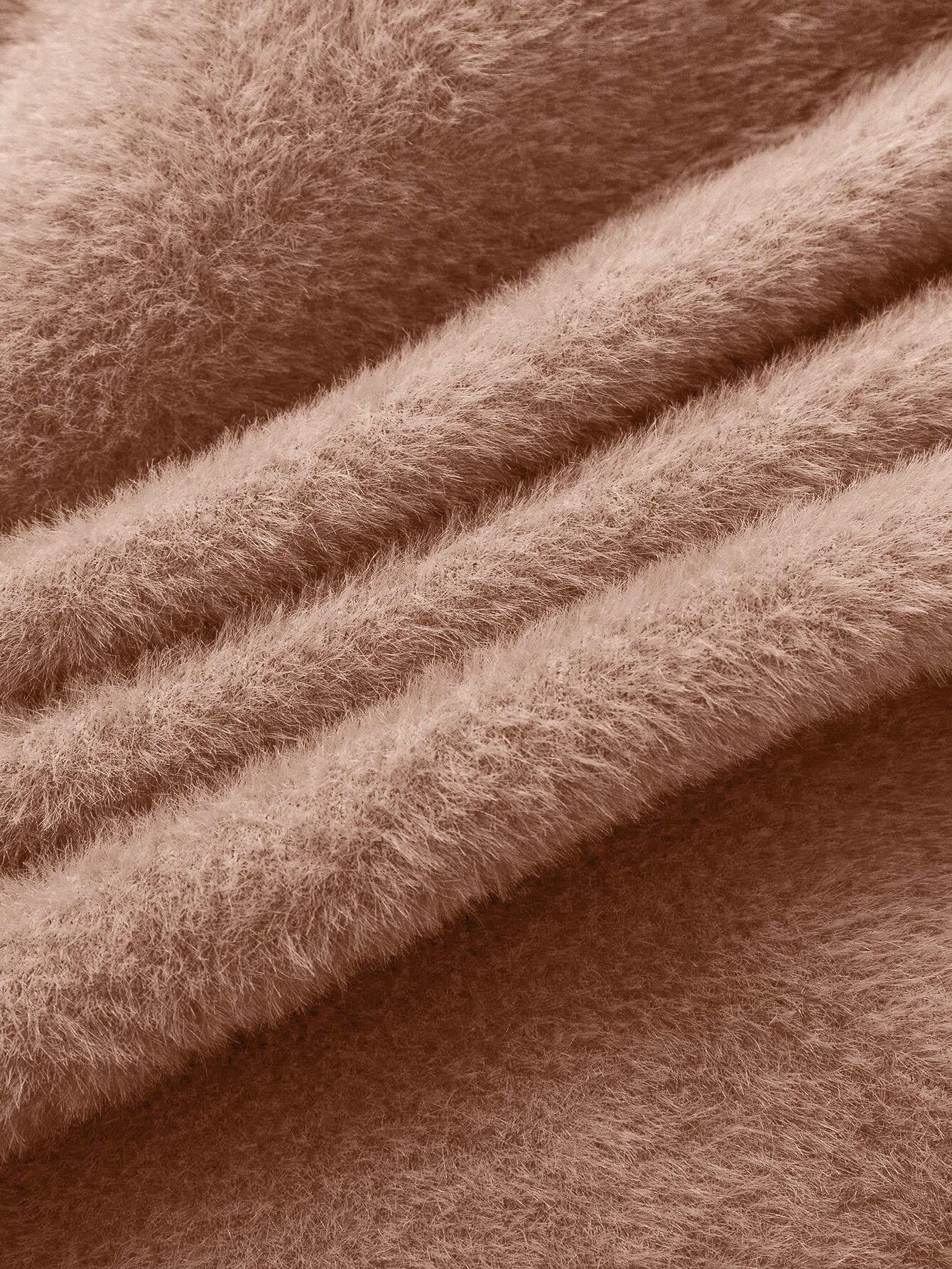 Suéter Feminino Tricot Gola Alta De Veludo Marrom