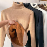Suéter Feminino Tricot Gola Alta De Veludo Marrom