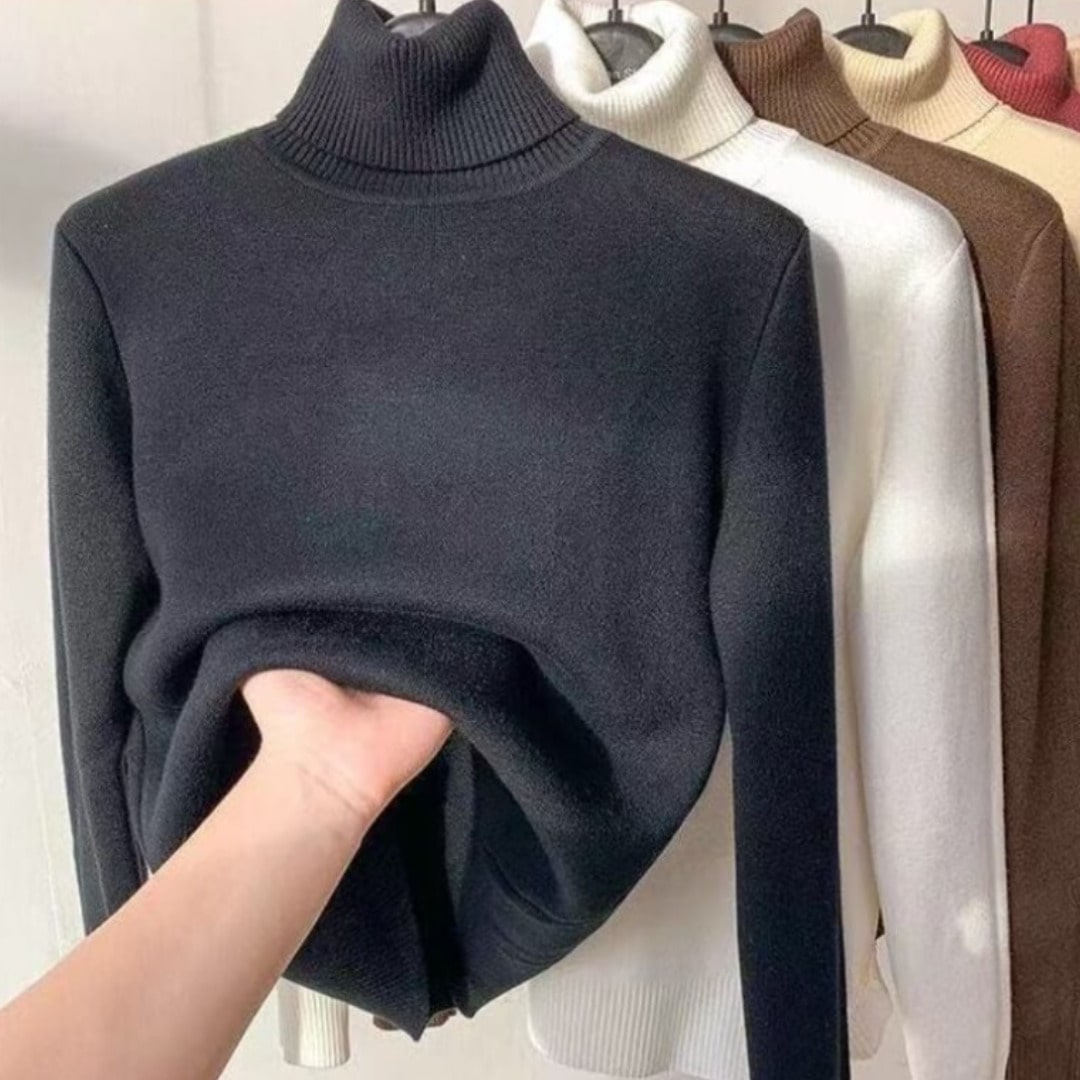Suéter Feminino Tricot Gola Alta De Veludo Preto
