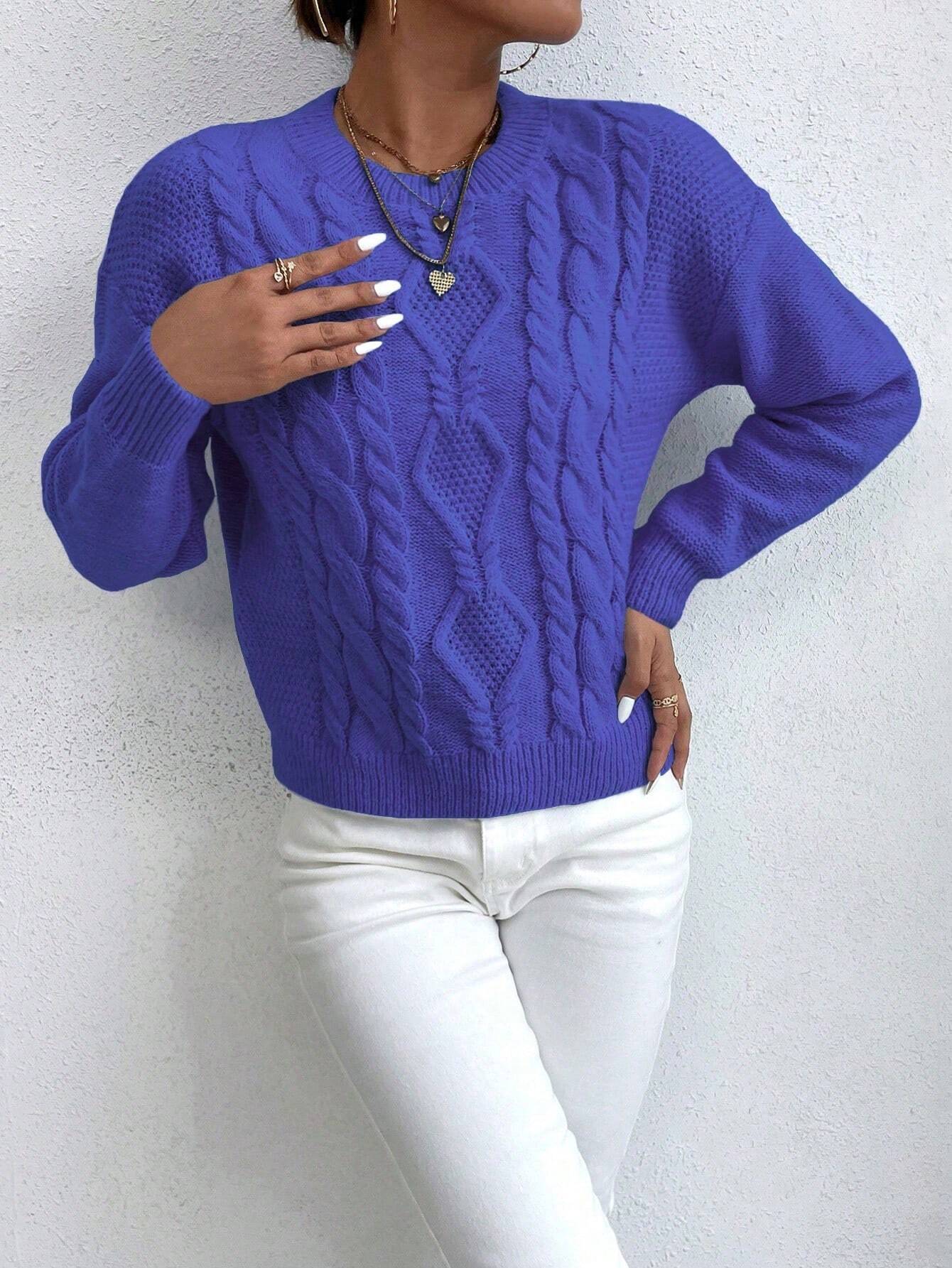 Suéter Feminino Tricot Para Inverno Azul