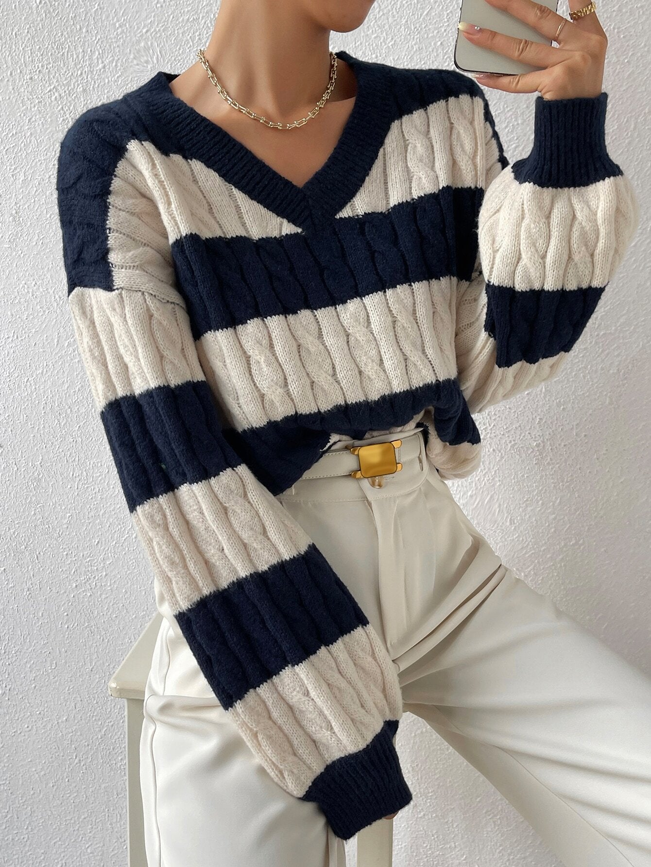 Suéter Feminino Tricot Para Inverno Azul Marinho