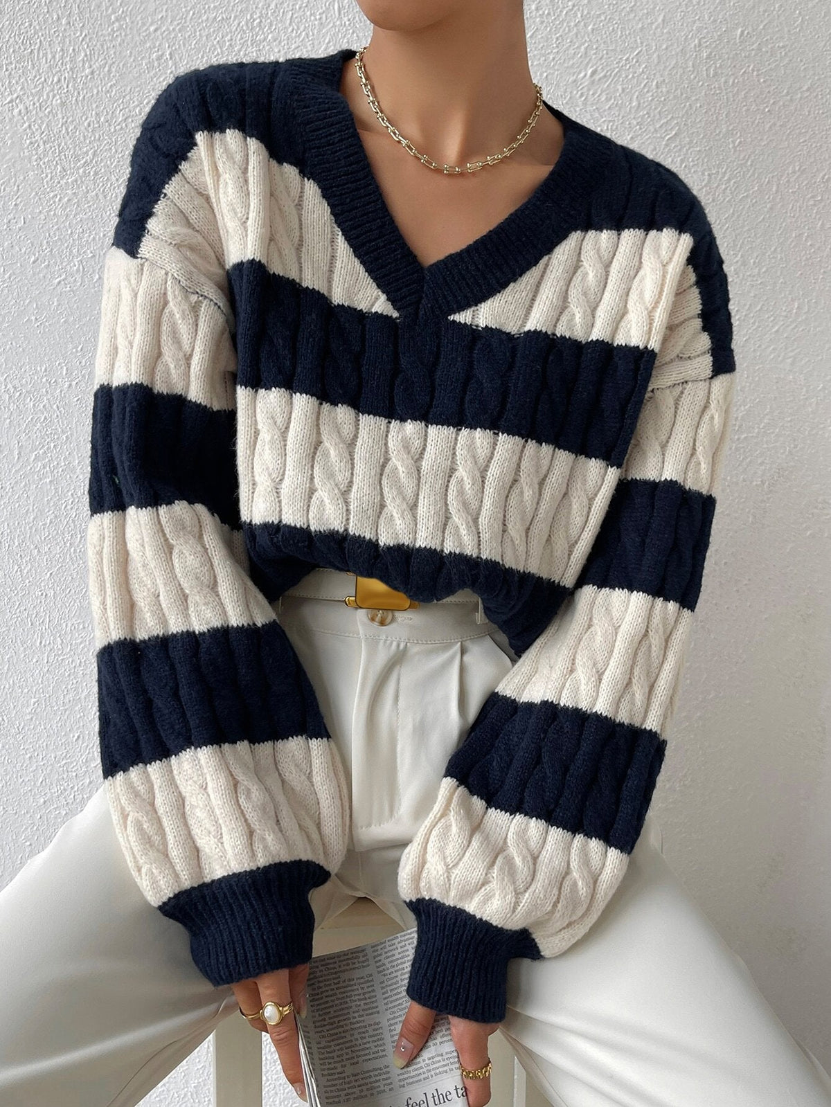 Suéter Feminino Tricot Para Inverno Azul Marinho