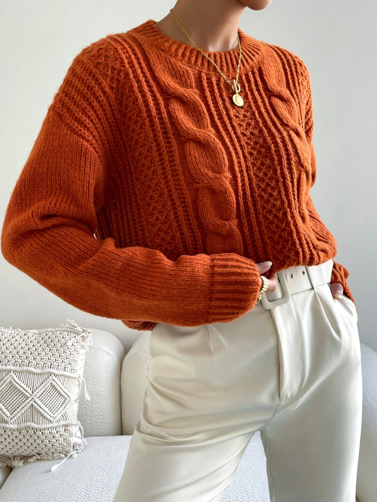 Suéter Feminino Tricot Para Inverno Marrom