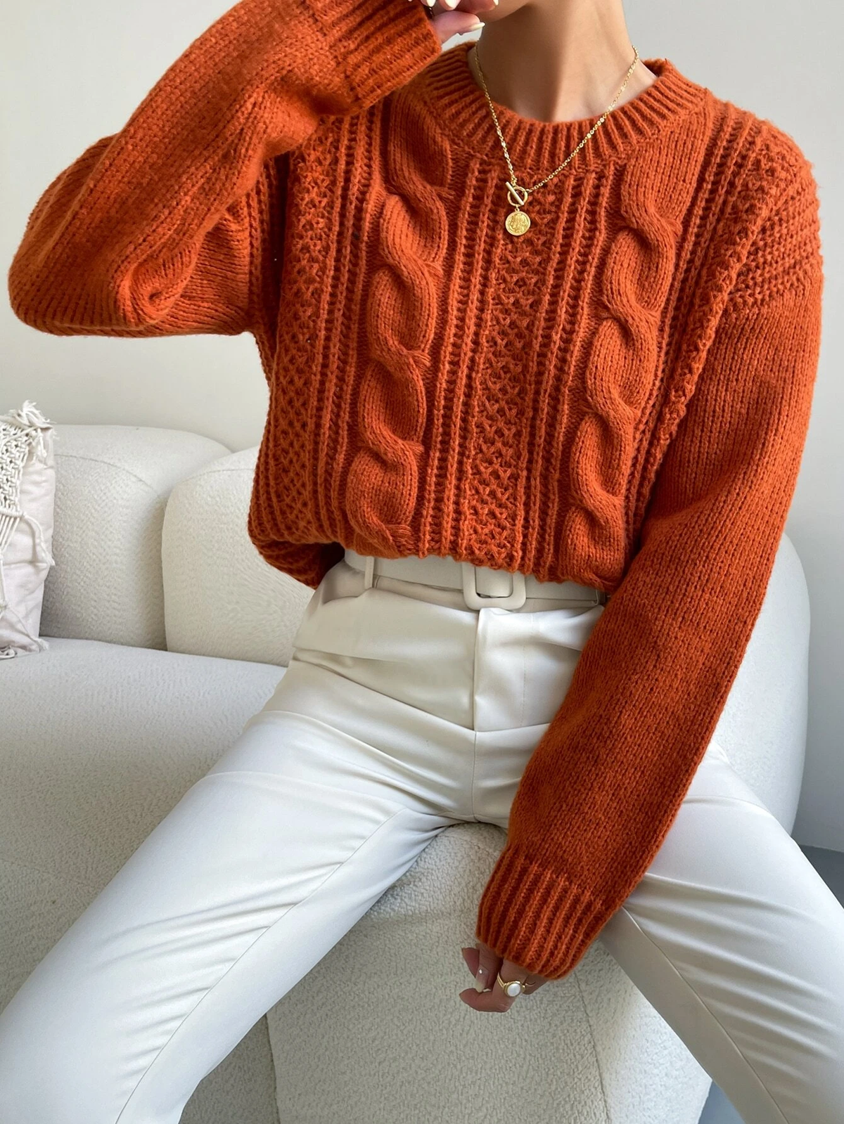 Suéter Feminino Tricot Para Inverno Marrom