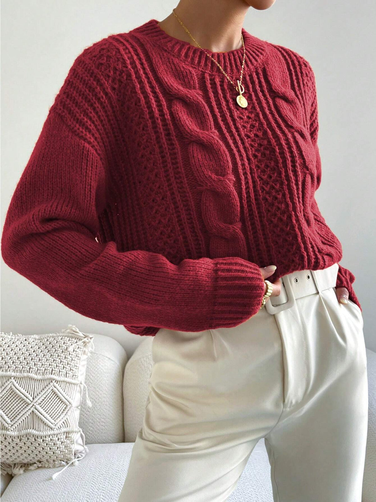 Suéter Feminino Tricot Para Inverno Vinho