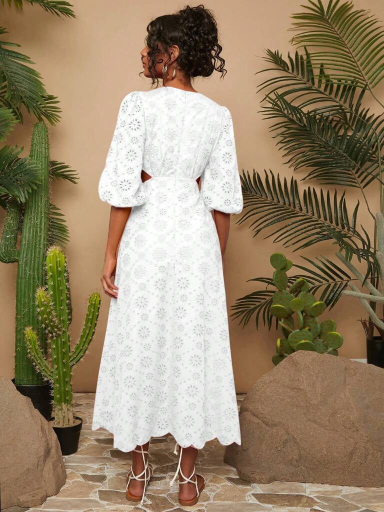 Vestido Branco Longo Decote em V Guiana