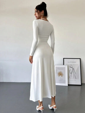 Vestido Branco Longo Plissado Yasmin