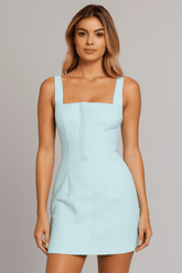 Vestido Curto Com Alças Slim Fit Azul Arielle