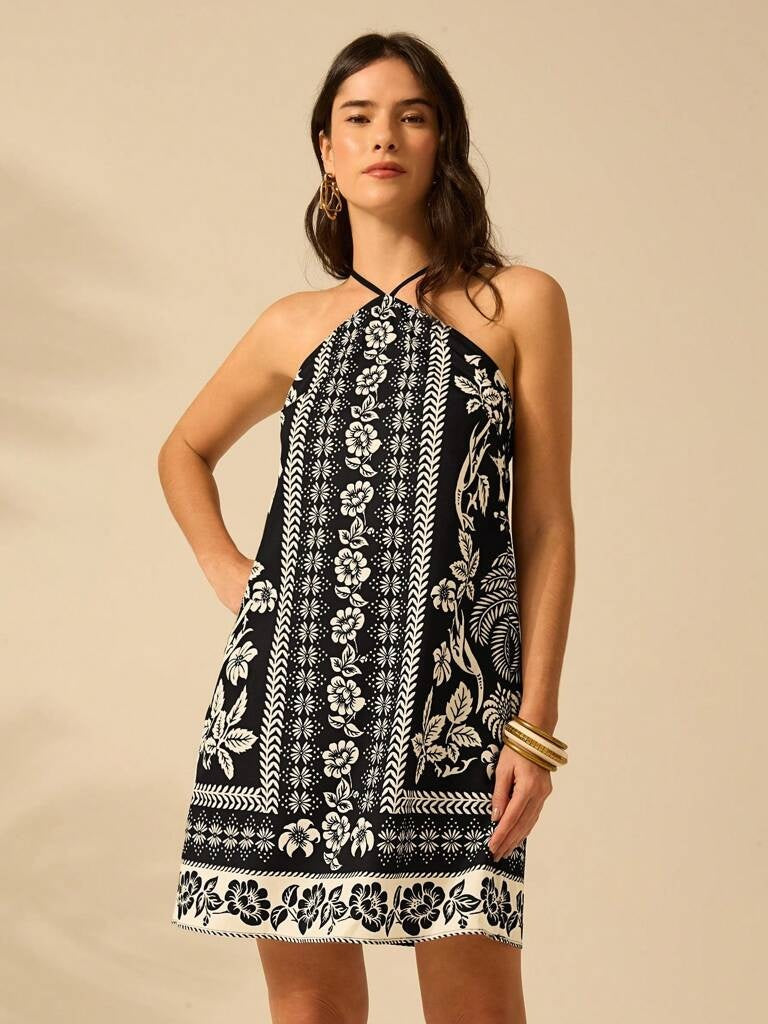 Vestido Curto Multicolorido Preto Vaduz