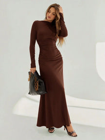 Vestido Longo Assimétrica e Franzida Marrom Anne