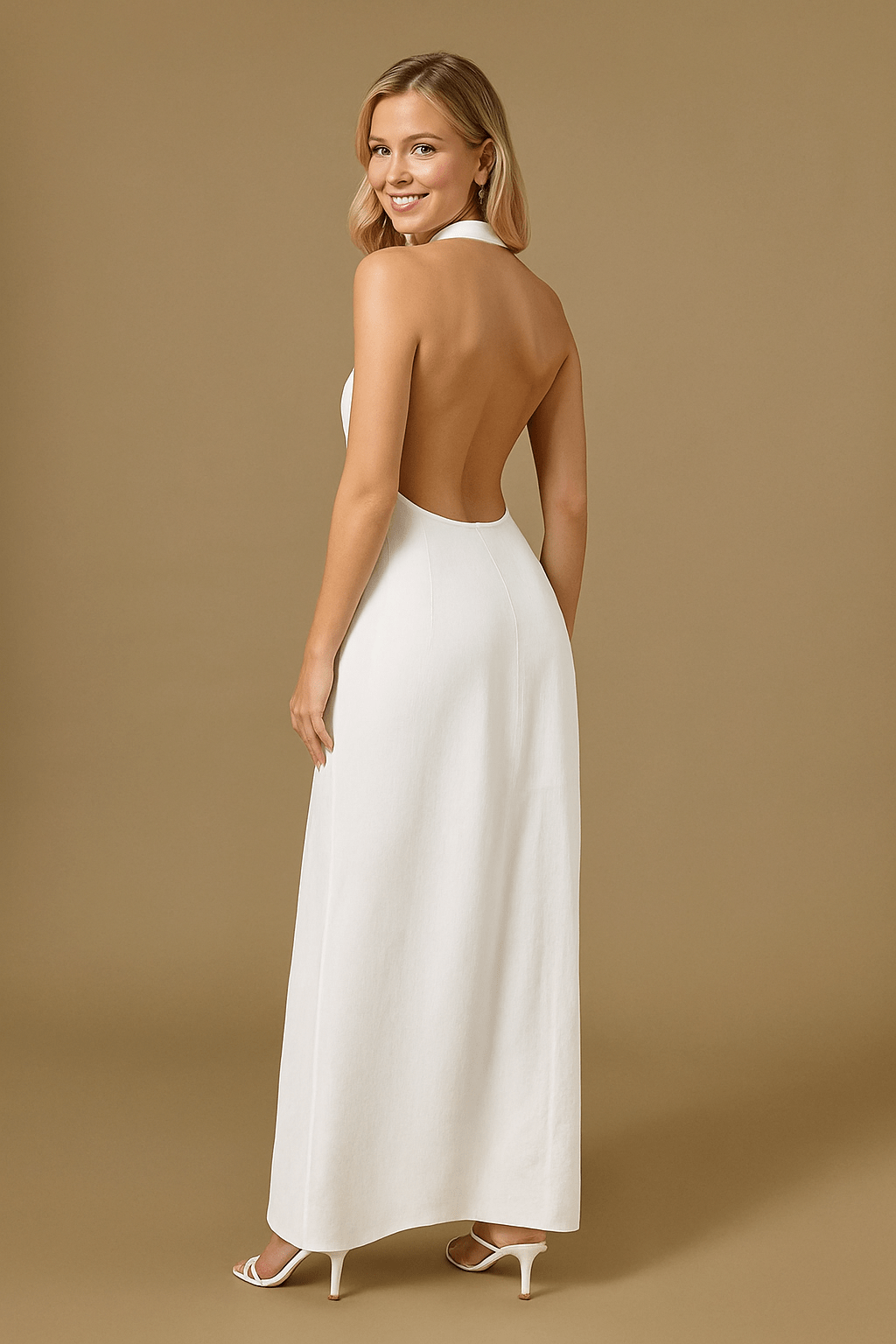 Vestido Longo Decote Frente Única Branco