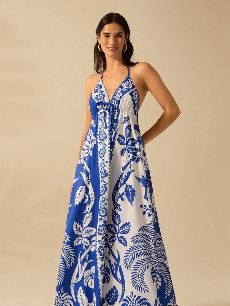 Vestido Longo Estampa Boêmia Azul Lille