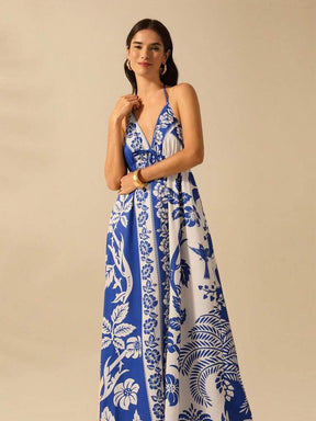 Vestido Longo Estampa Boêmia Azul Lille