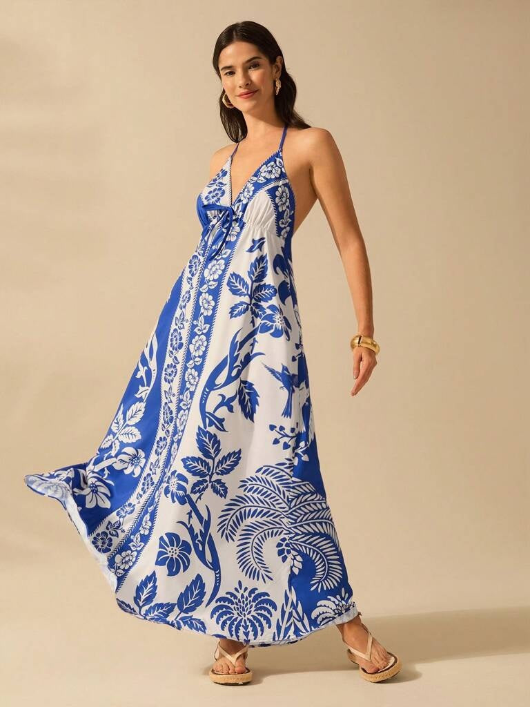 Vestido Longo Estampa Boêmia Azul Lille