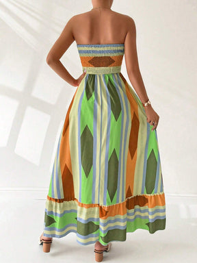 Vestido Longo Estampa Geométrica Amarelo