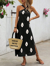 Vestido Longo Estampa Geométrica Decote Halte Hédena