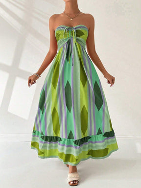 Vestido Longo Estampa Geométrica Verde