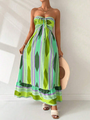 Vestido Longo Estampa Geométrica Verde