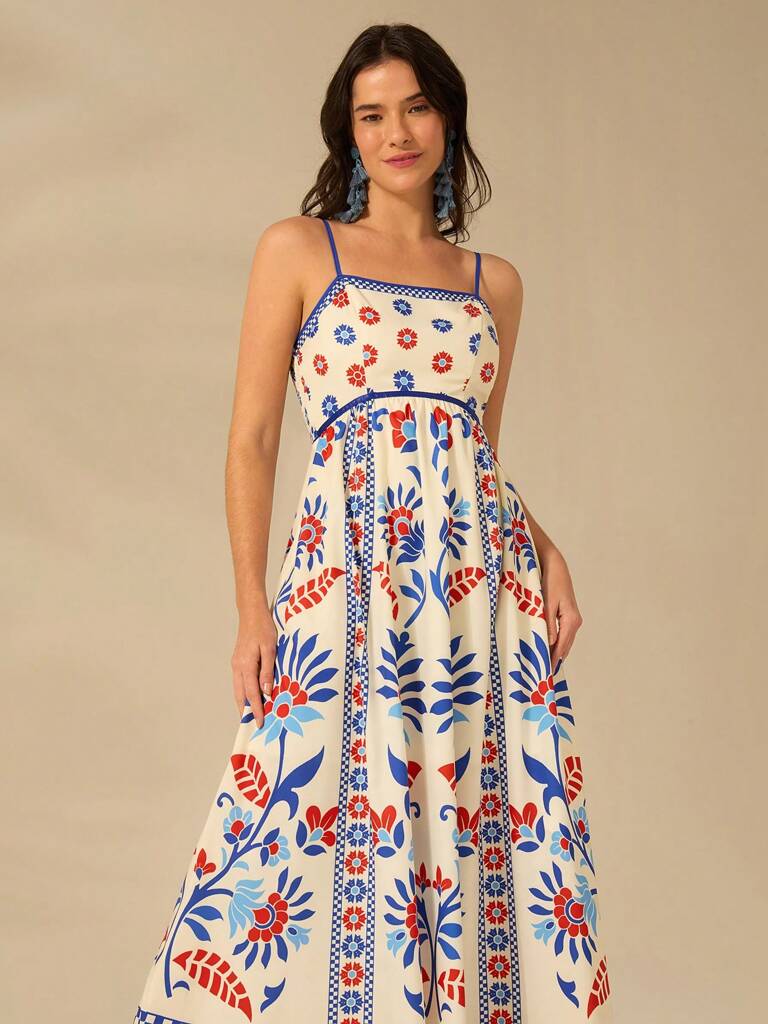 Vestido Longo Estampado Modelo Balli
