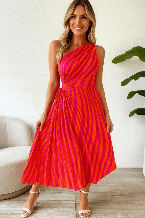 Vestido Longo Laranja e Rosa Marselha