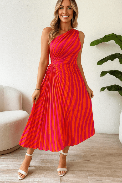 Vestido Longo Laranja e Rosa Marselha