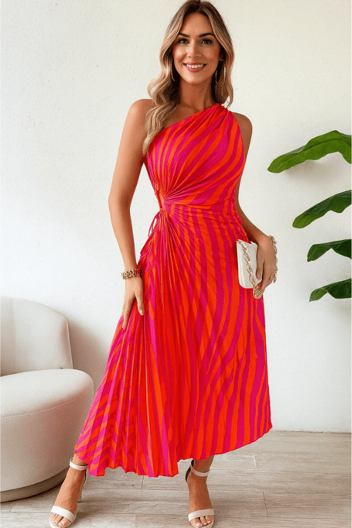 Vestido Longo Laranja e Rosa Marselha