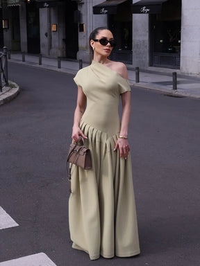 Vestido Longo Manga Curta Cabido Cintura Caroline