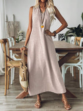 Vestido Longo Mangas com Decote Entalhado Cáqui