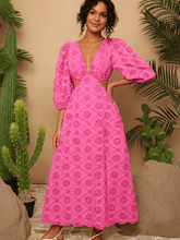 Vestido Longo Rosa Decote em V Guiana