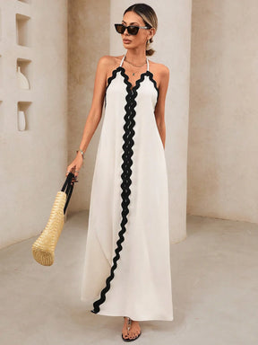 Vestido Longo com Alça e Costas Abertas Bege Eliza