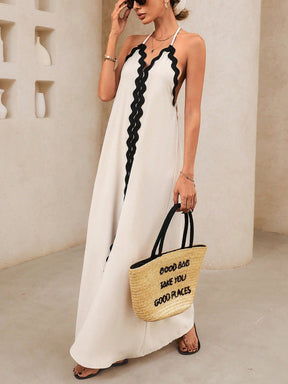 Vestido Longo com Alça e Costas Abertas Bege Eliza