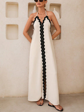 Vestido Longo com Alça e Costas Abertas Bege Eliza