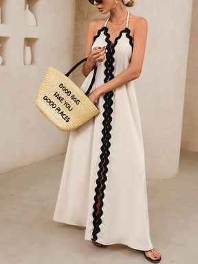 Vestido Longo com Alça e Costas Abertas Bege Eliza