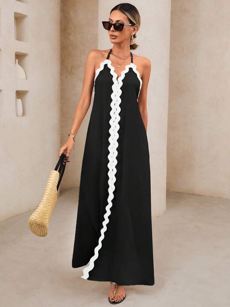 Vestido Longo com Alça e Costas Abertas Preto Eliza