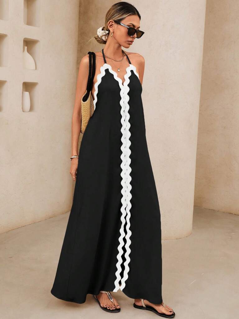 Vestido Longo com Alça e Costas Abertas Preto Eliza
