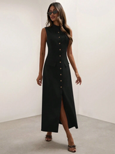 Vestido Midi Botões na Frente sem Mangas Preto