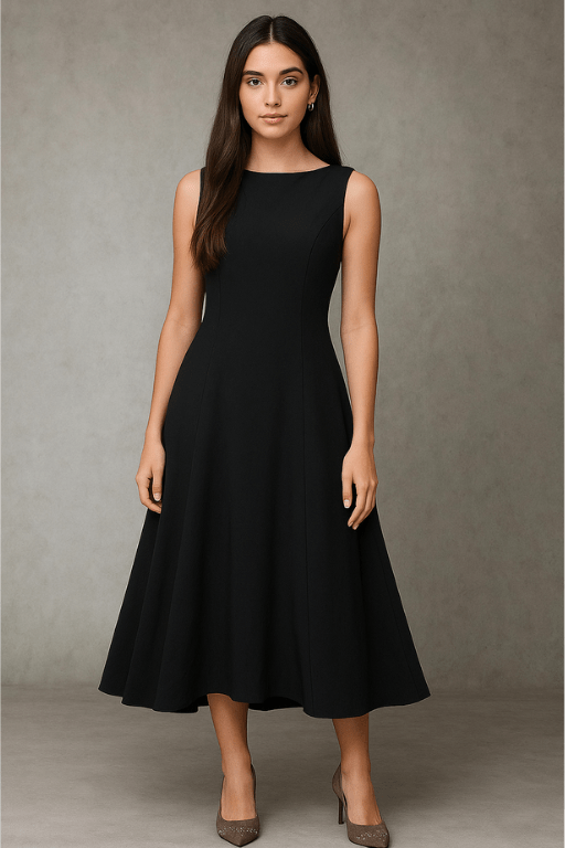 Vestido Midi Elegante Sem Mangas Preto