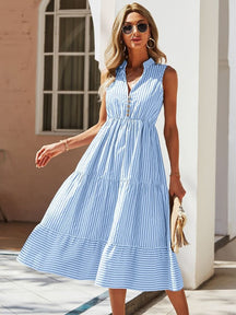 Vestido Midi Listrado Azul Constança