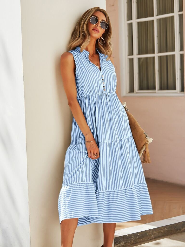 Vestido Midi Listrado Azul Constança