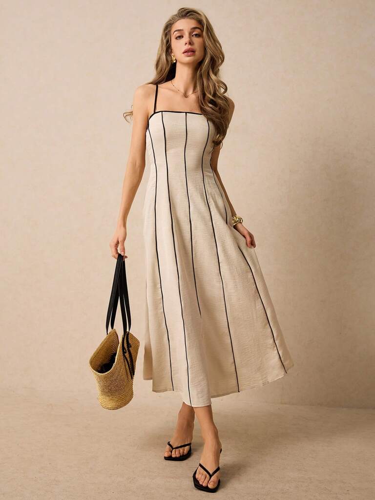 Vestido Midi Listras Contrastantes Amanda