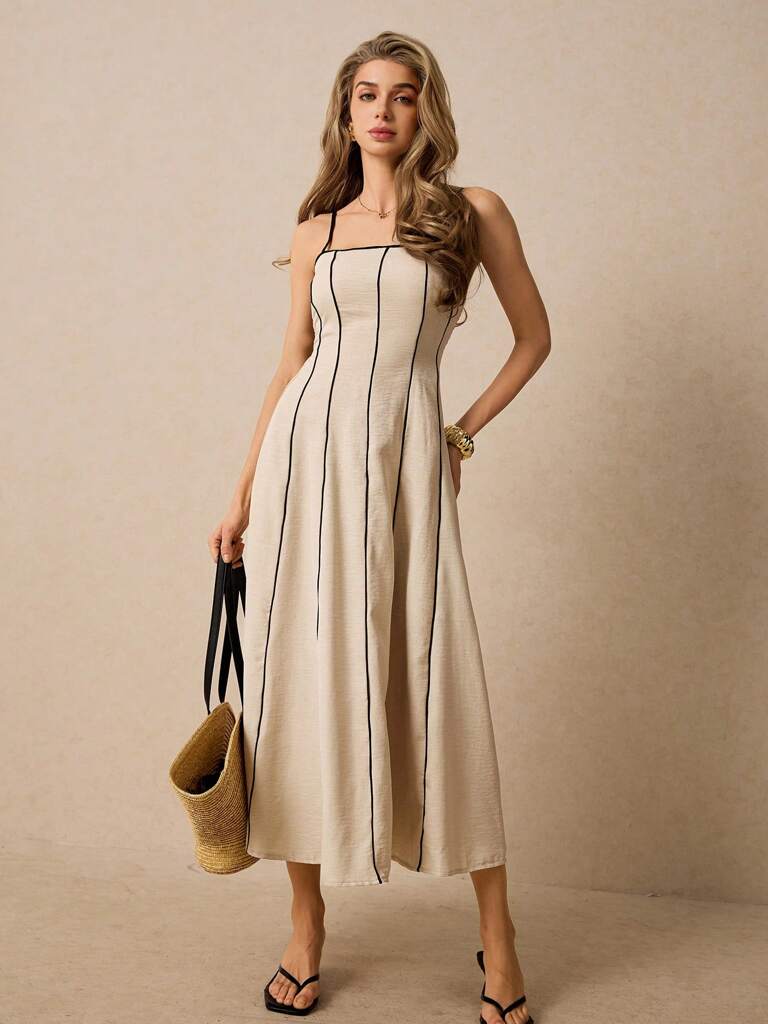 Vestido Midi Listras Contrastantes Amanda